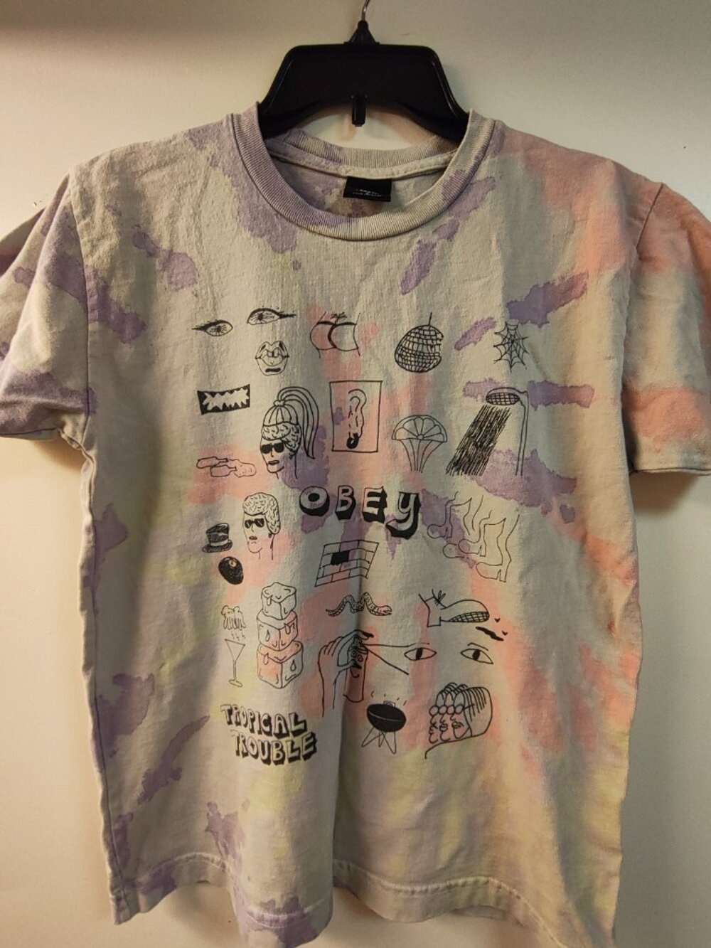 OBEY Tropical Trouble Tie-Dye Cotton Tshirt Sz Small